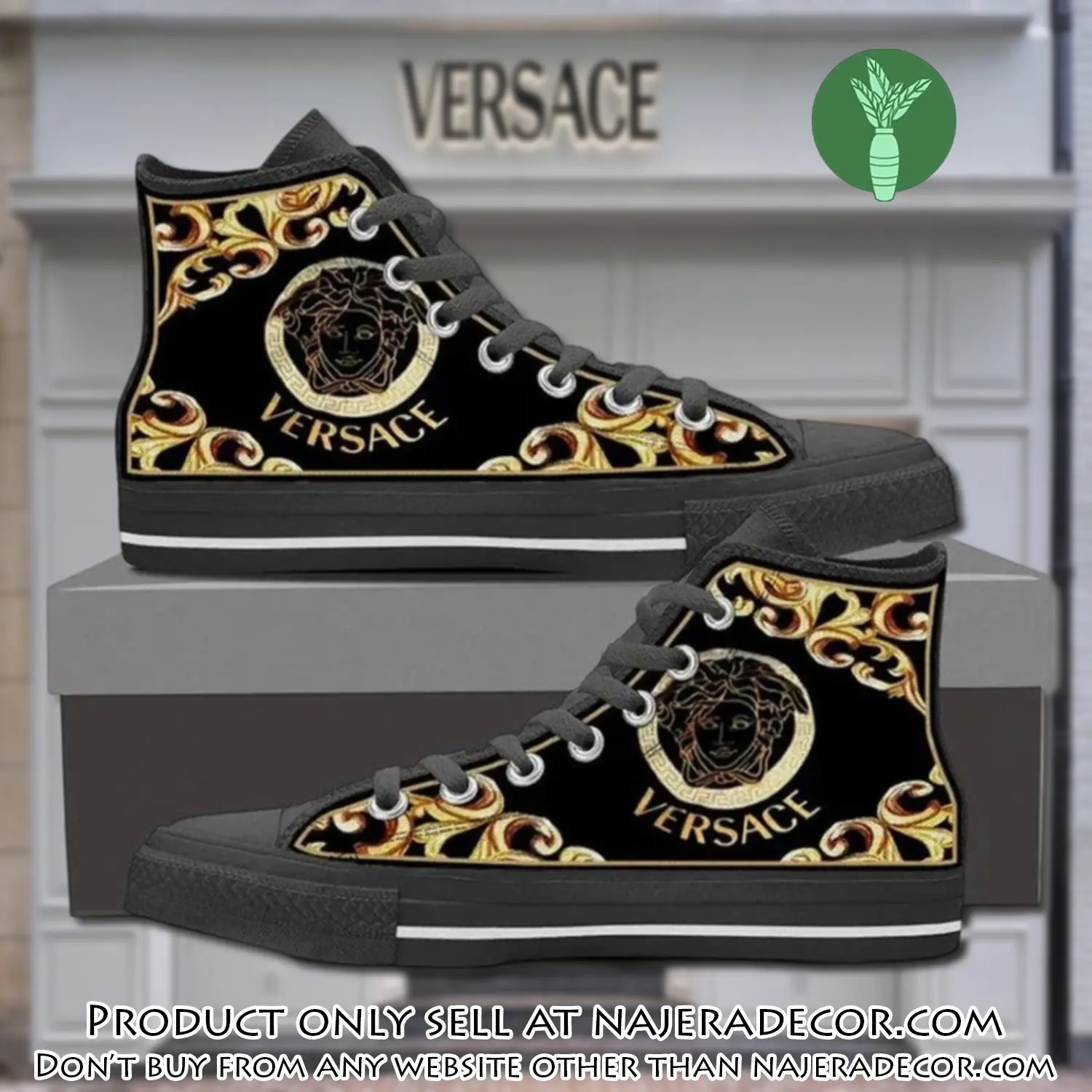 Versace medusa golden black high top canvas shoes luxury brand gifts for men women njr2300933